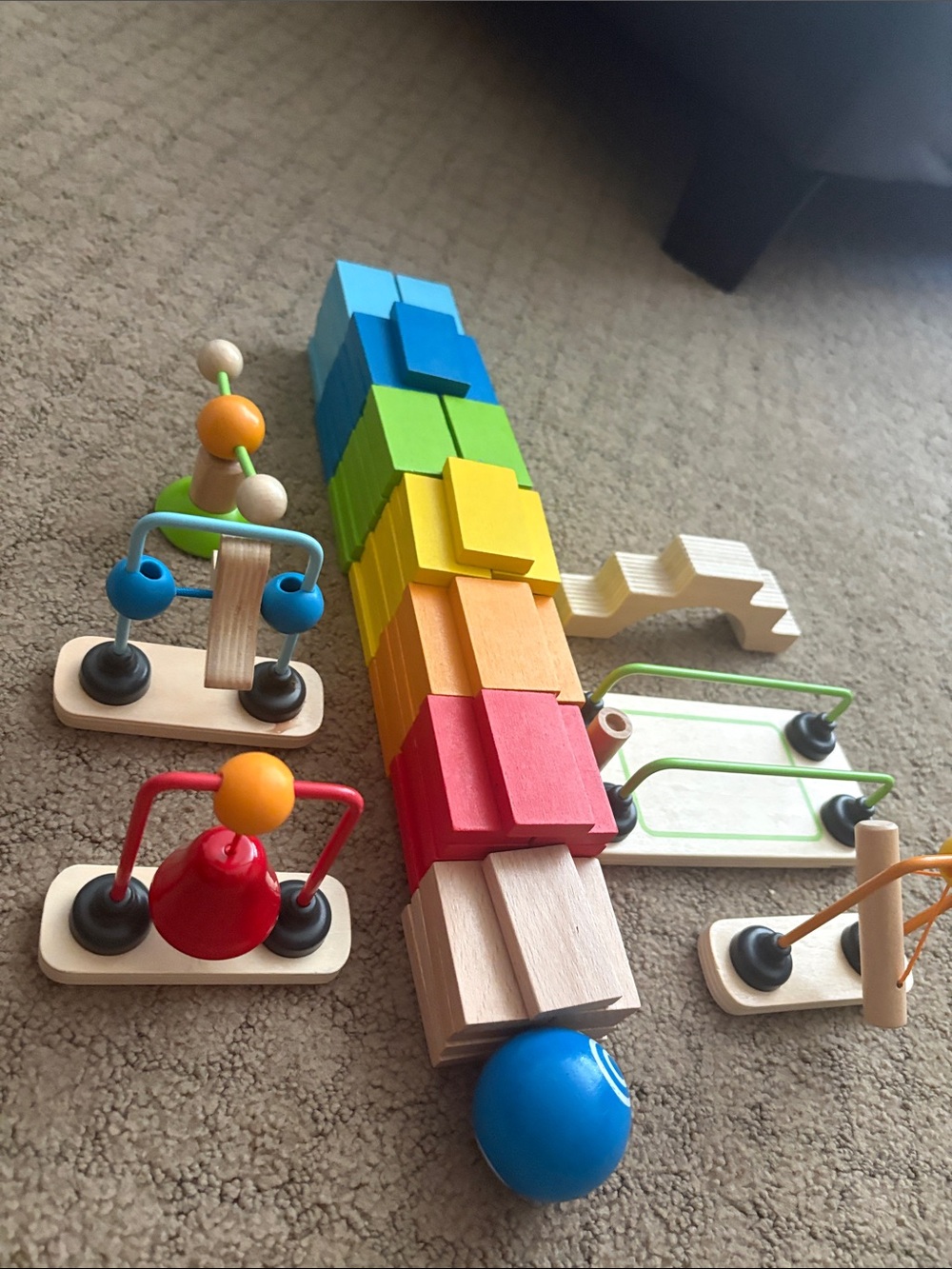 Colorful Wooden Stacking Train and Activity Set - Multicolor